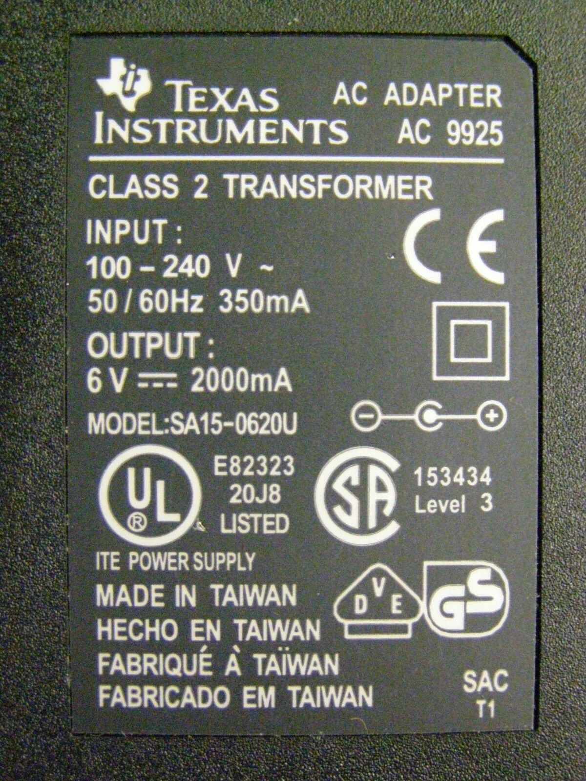 *Brand NEW* 6V 2A TEXAS INSTRUMENTS SA15-0620U Class 2 Transformer Ac Adapter - Click Image to Close